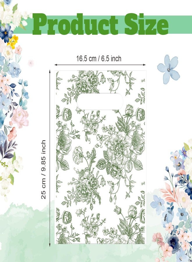 Supervitae 100 Pcs Plastic Green Gift Bags Flower Party Favor Bags Bulk with Handles for Birthdays Weddings Bridal Baby Showers Snacks Goodie Candy Treat Tea Party Supplies - Image 3